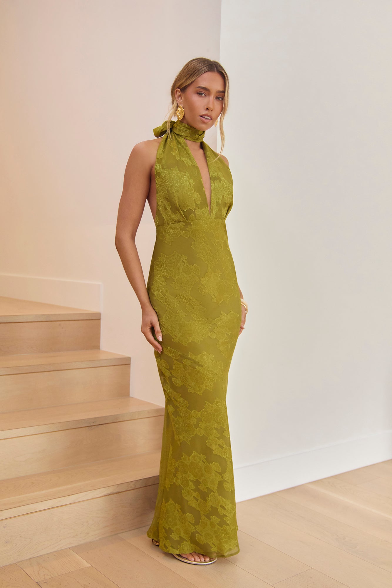 Soft Serenade Halter Maxi Dress Olive