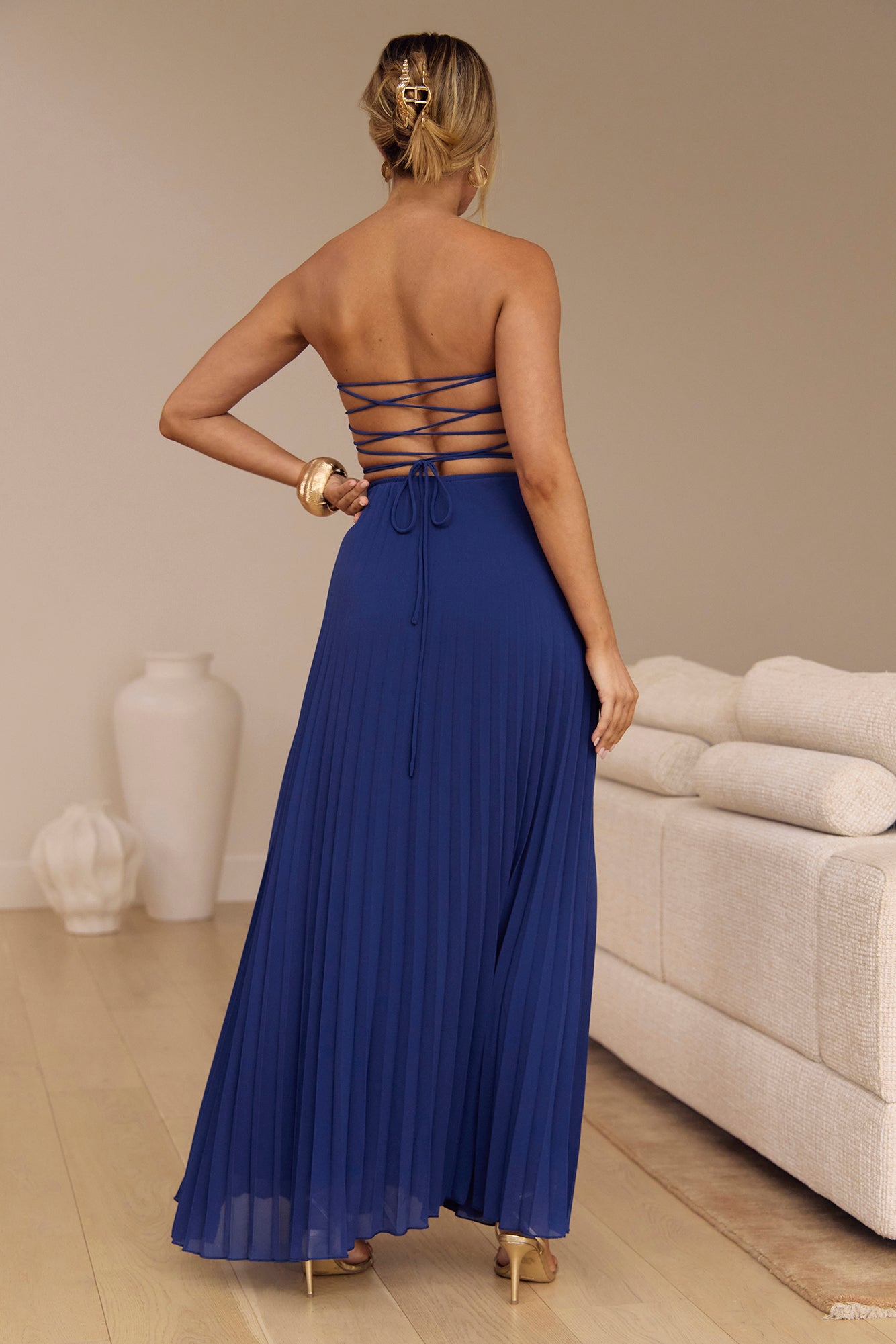 Rosewater Roads Strapless Maxi Dress Navy