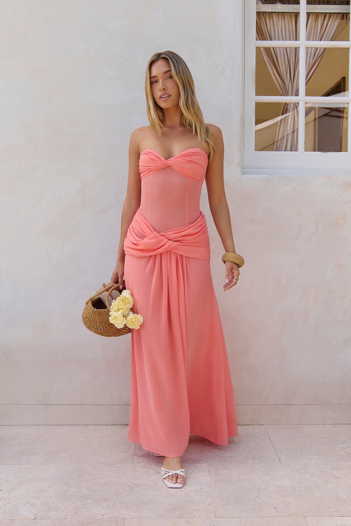Evening Magnolia Strapless Maxi Dress Peach