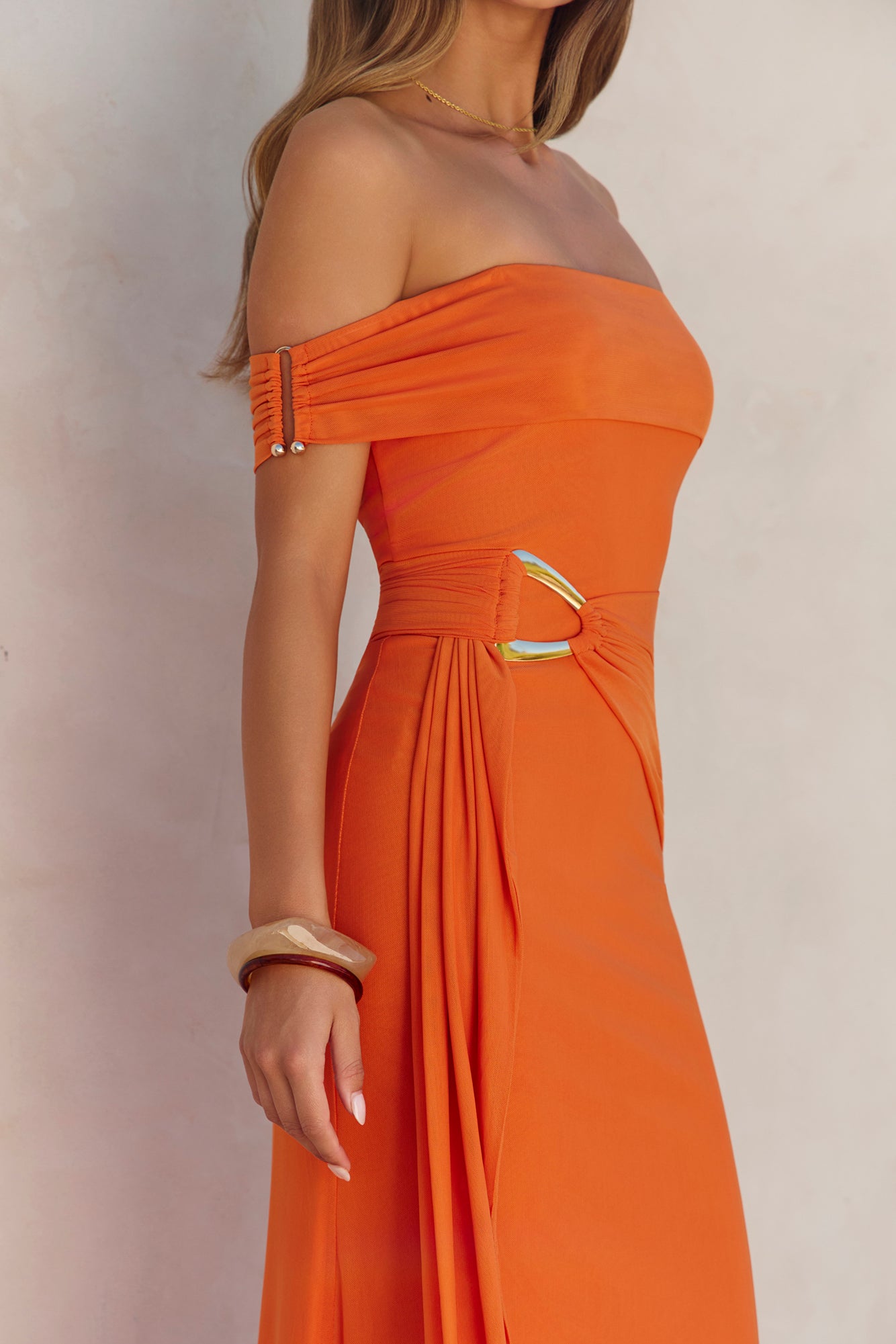 Heart For You One Shoulder Mesh Maxi Dress Orange