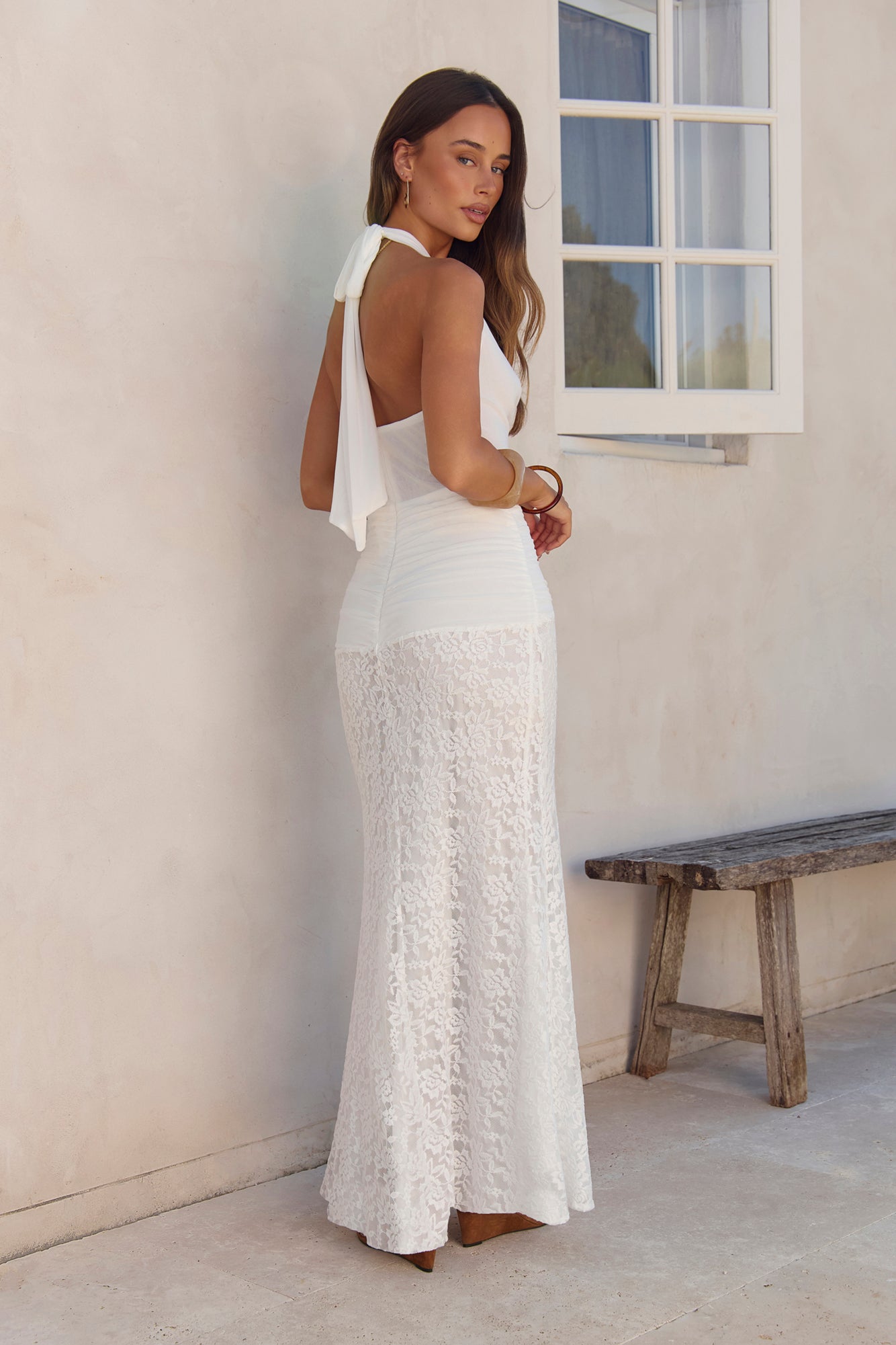 Fly To Paradise Mesh Halter Maxi Dress White