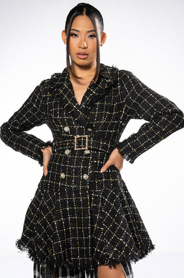 Gemma Belted Tweed Mini Dress
