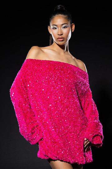 Gemma Off The Shoulder Voluminous Sequin Mini Dress