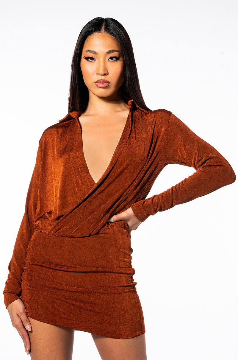 Happier Than Ever Long Sleeve Collared Mini Dress