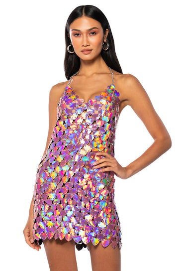 Heart Eyes V Neck Coin Mini Dress