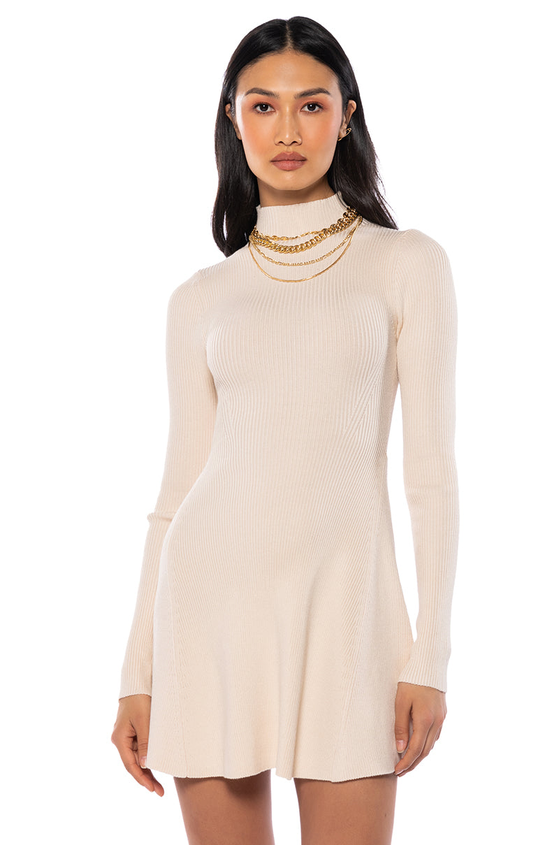 Jacie Mock Collar Knit Mini Dress