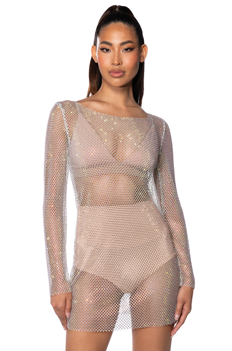 Labrynth Embellished Mini Dress In White
