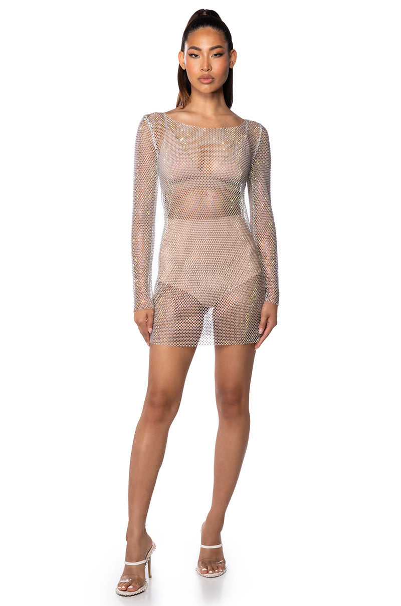 Labrynth Embellished Mini Dress In White