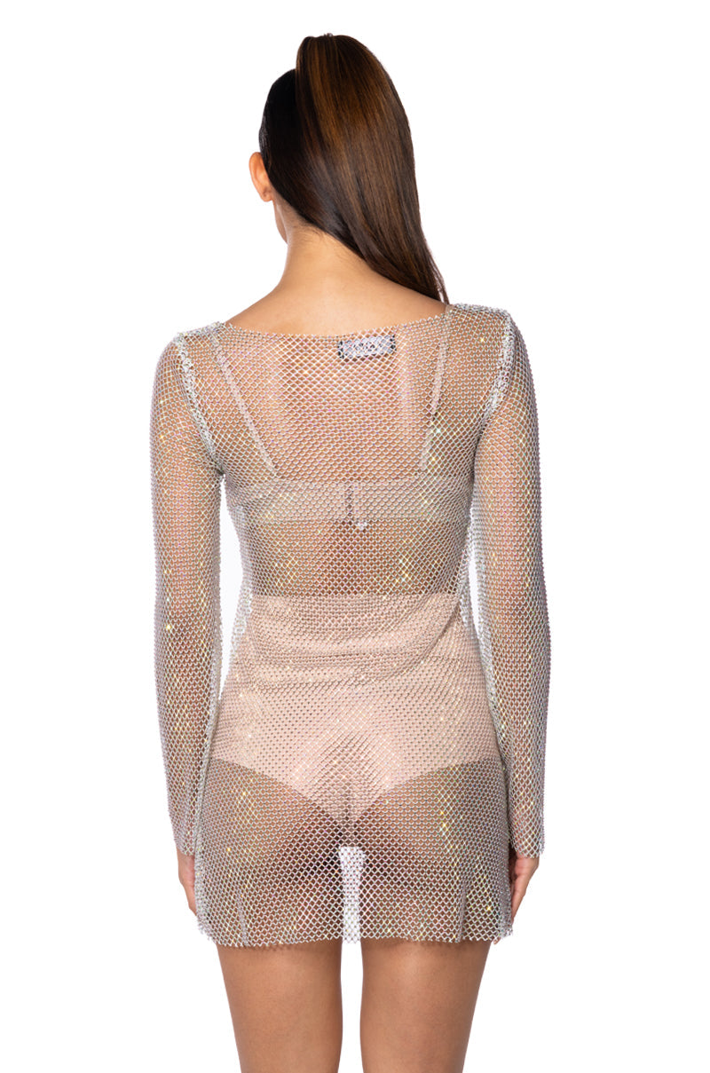 Labrynth Embellished Mini Dress In White