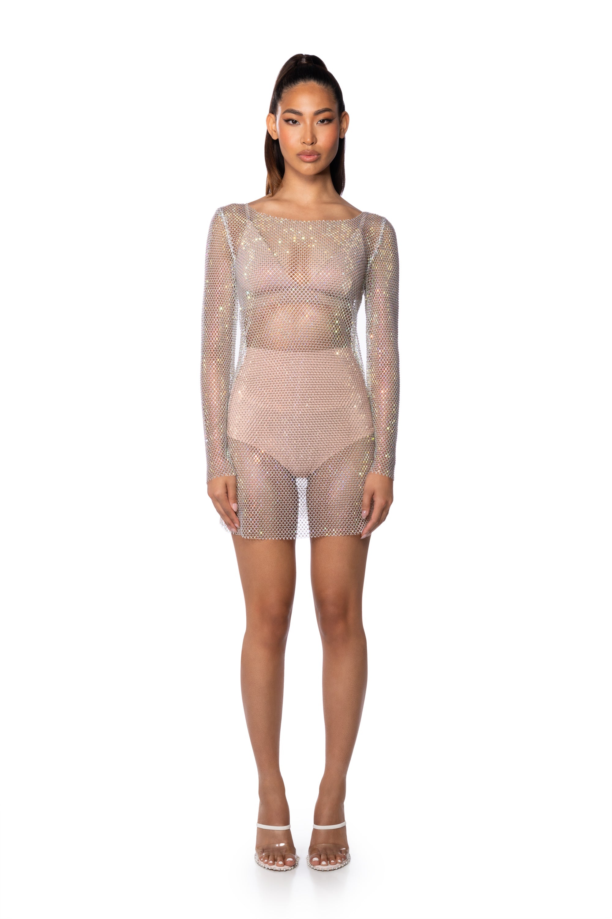 Labrynth Embellished Mini Dress In White