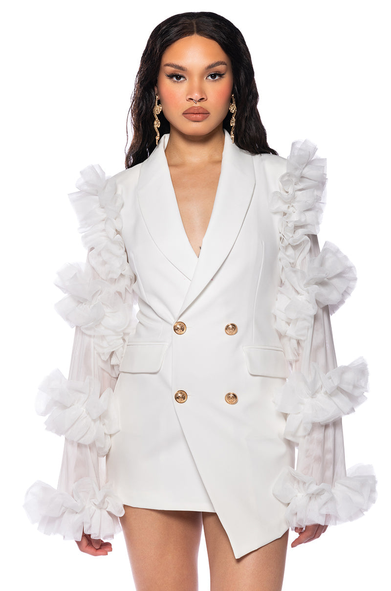 Living Over The Top Ruffle Sleeve Blazer Mini Dress