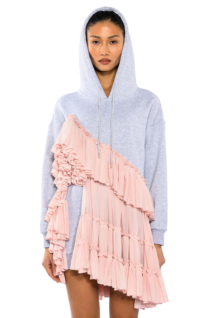 Lou Lou Ruffle Detail Hoodie Dress