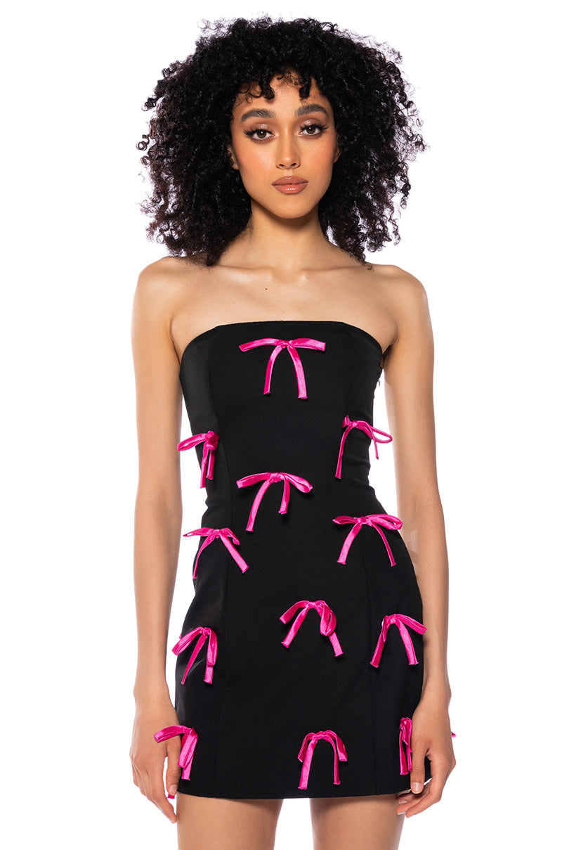 Lucy All Over Bows Strapless Mini Dress