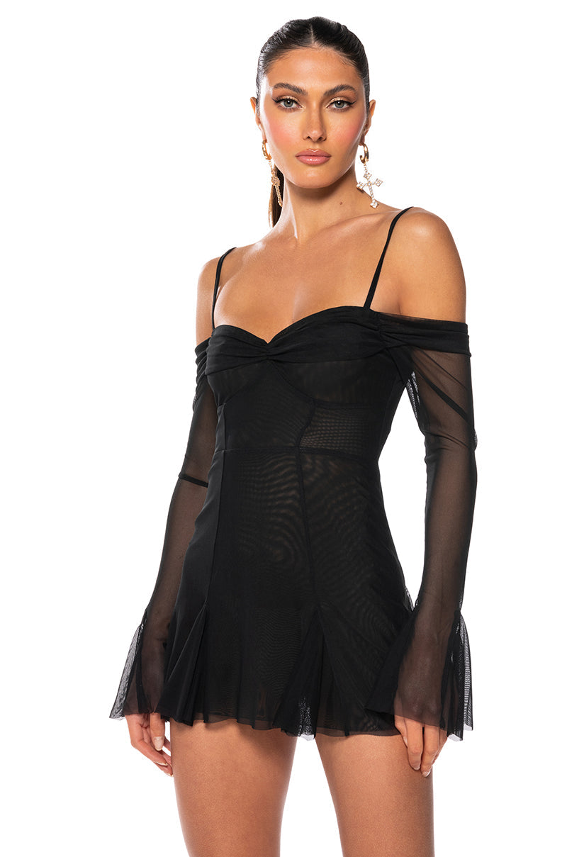 Sadie Off The Shoulder Mesh Mini Dress