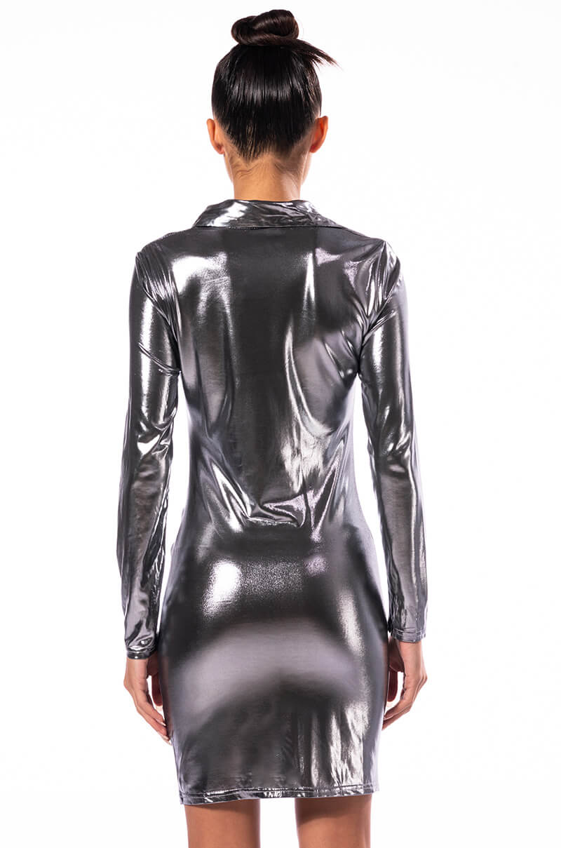 Material Girl Long Sleeve Button Down Mini Dress
