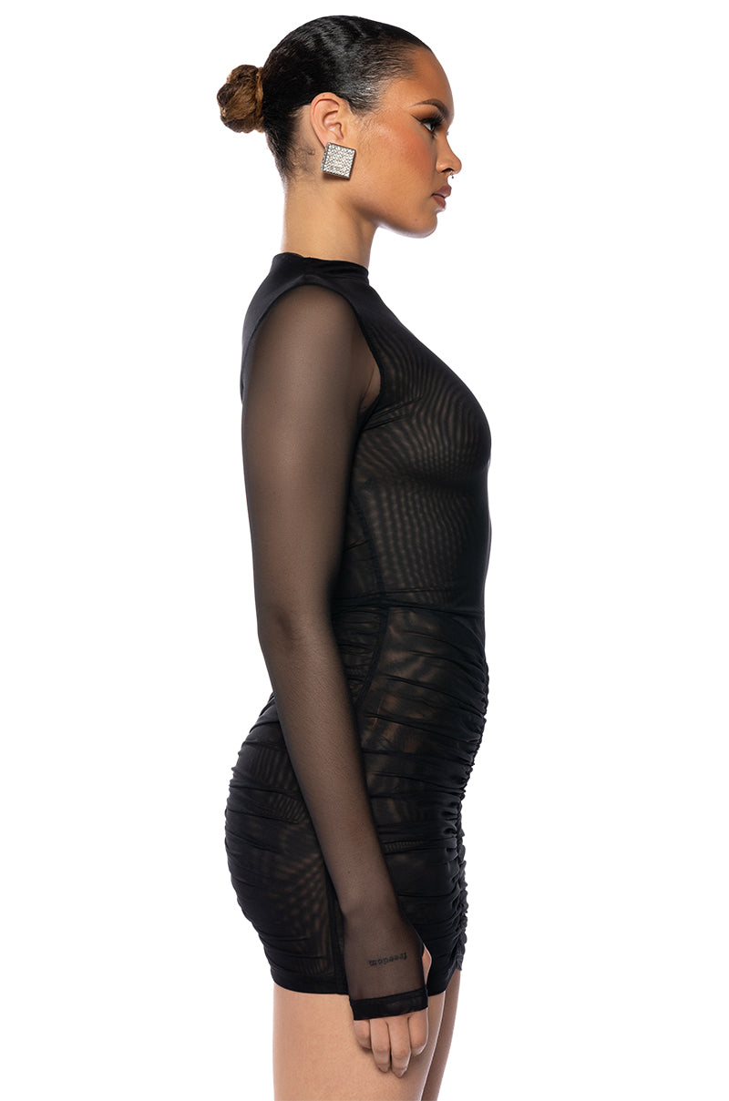 Mystery Woman Mesh Longsleeve Dress