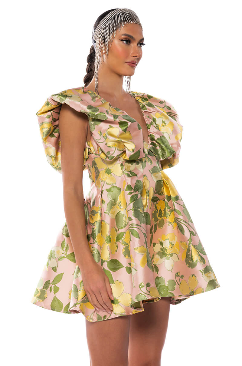 Never Better Flounce Shoulder Mini Dress