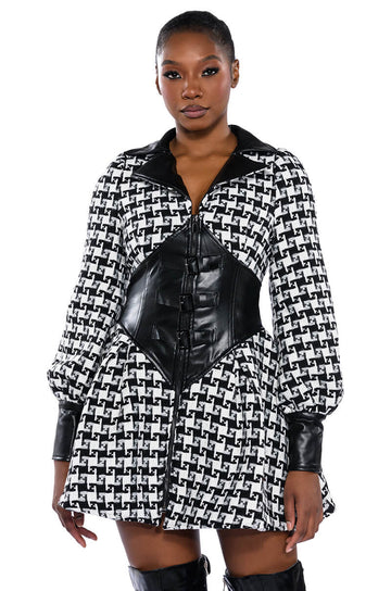 New On The Block Houndstooth Mini Dress