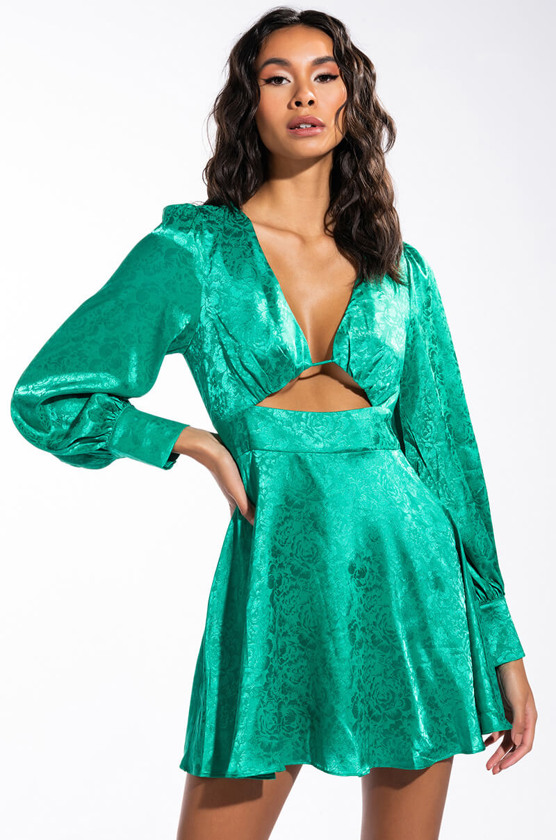 Ocean Drive Long Sleeve Cutout Satin Mini Dress