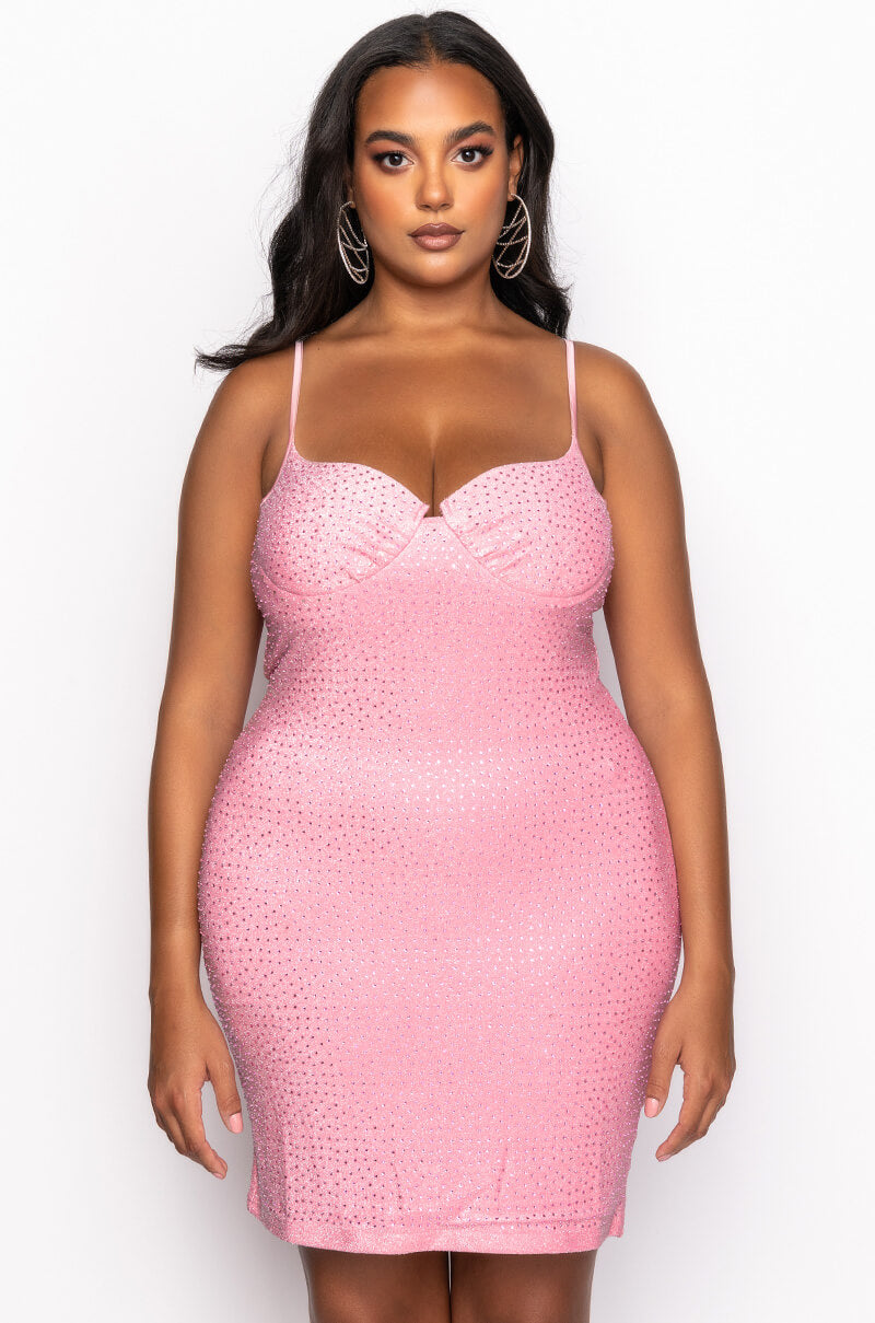 Plus Bottle Service Metallic Rhinestone Mini Dress