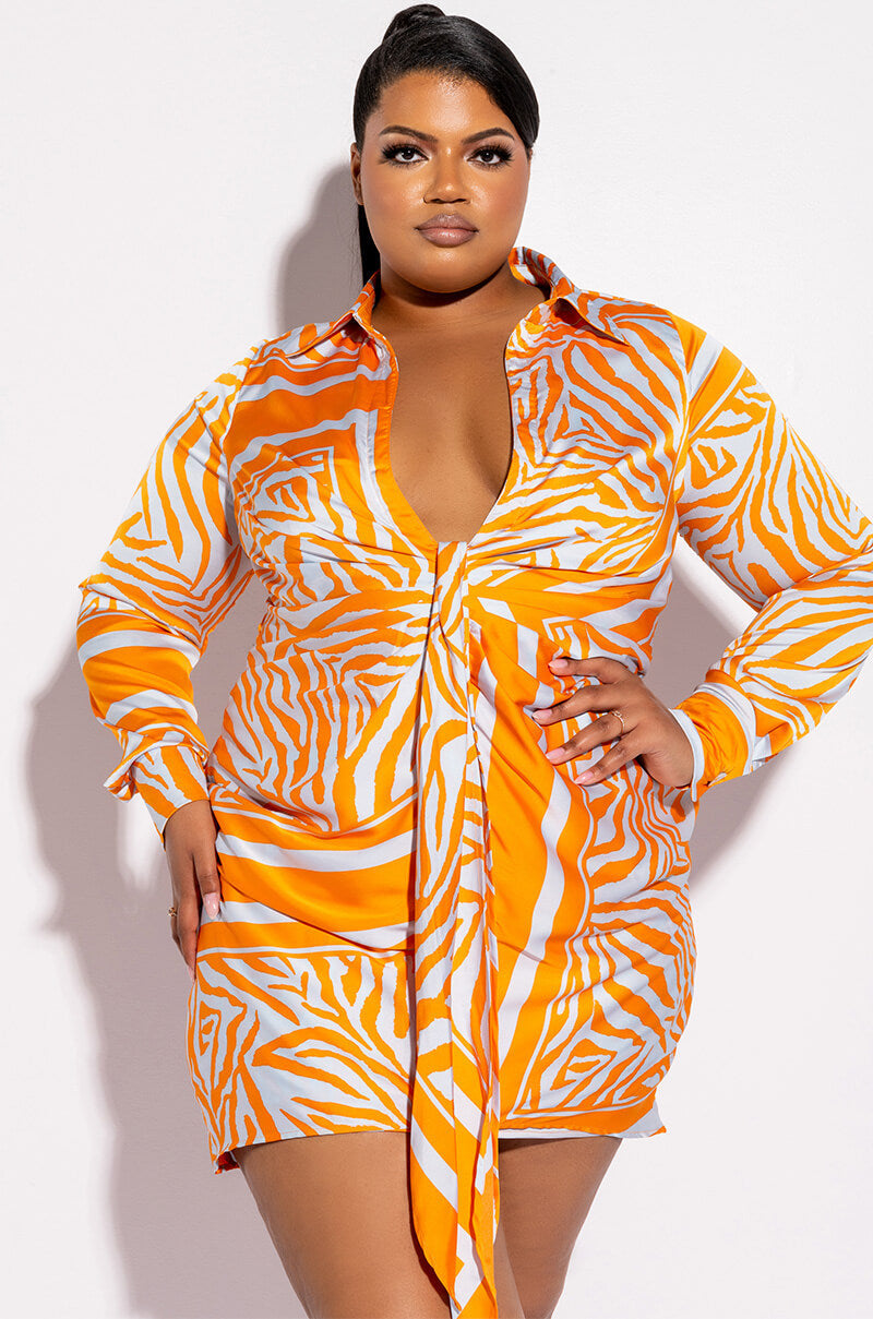 Plus She Is Wild Satin Shirt Dress
