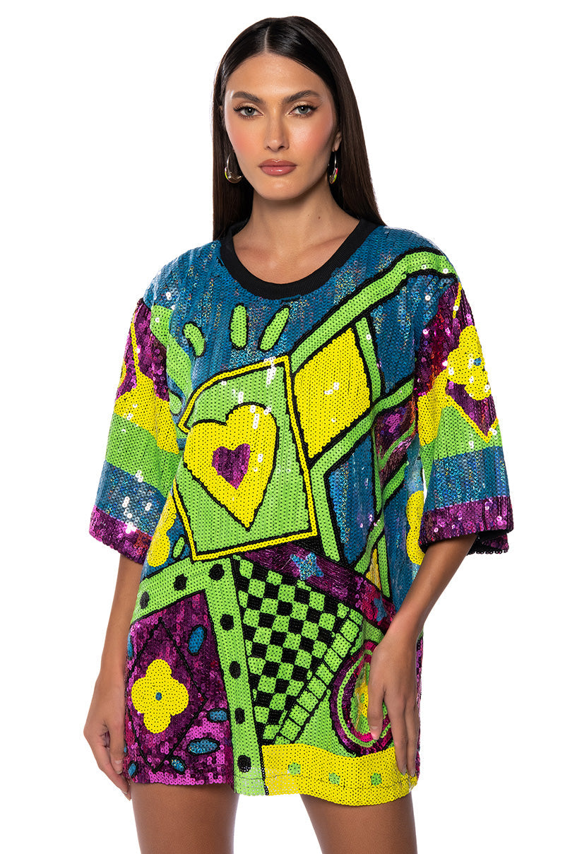 Queen Of Hearts Sequin Tshirt Dress