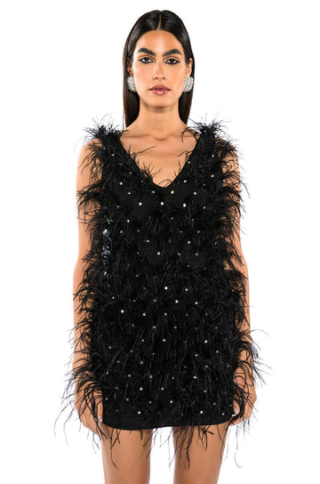 Rendezvous Sleeveless Feather Mini Dress