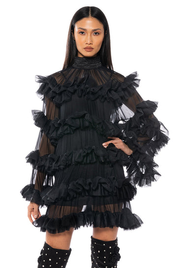 Romantic Layered Ruffles Long Sleeve Mini Dress