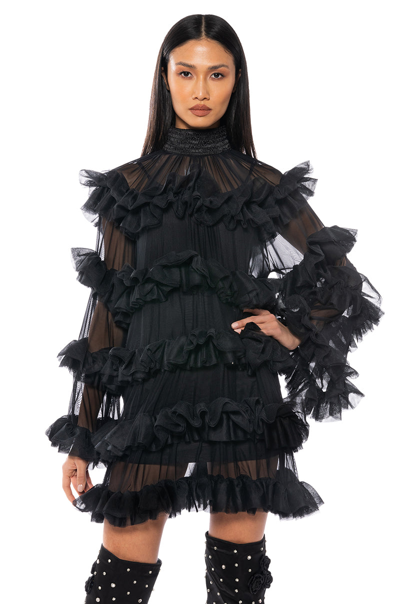 Romantic Layered Ruffles Long Sleeve Mini Dress