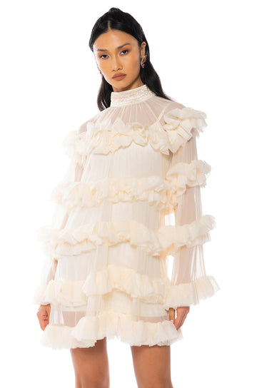 Romantic Layered Ruffles Long Sleeve Mini Dress
