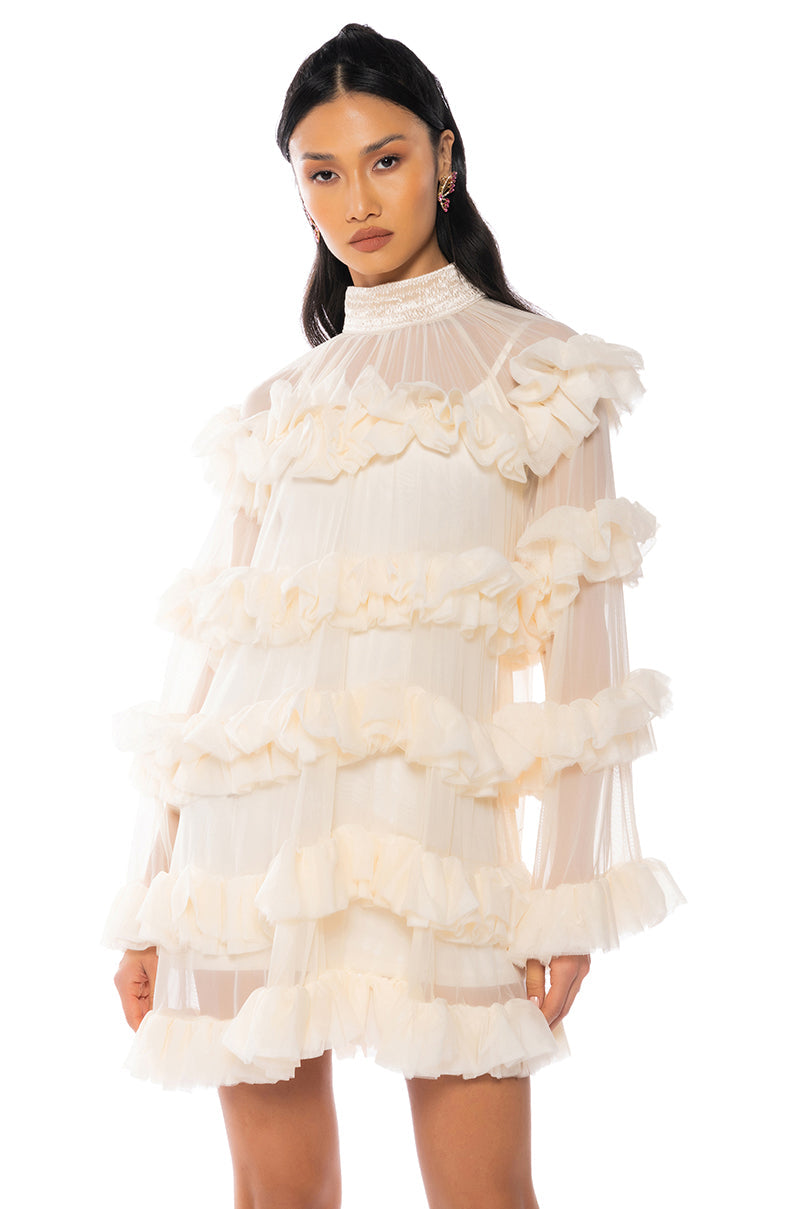 Romantic Layered Ruffles Long Sleeve Mini Dress