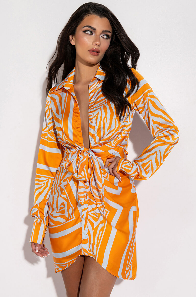 She Is Wild Satin Shirt Dress