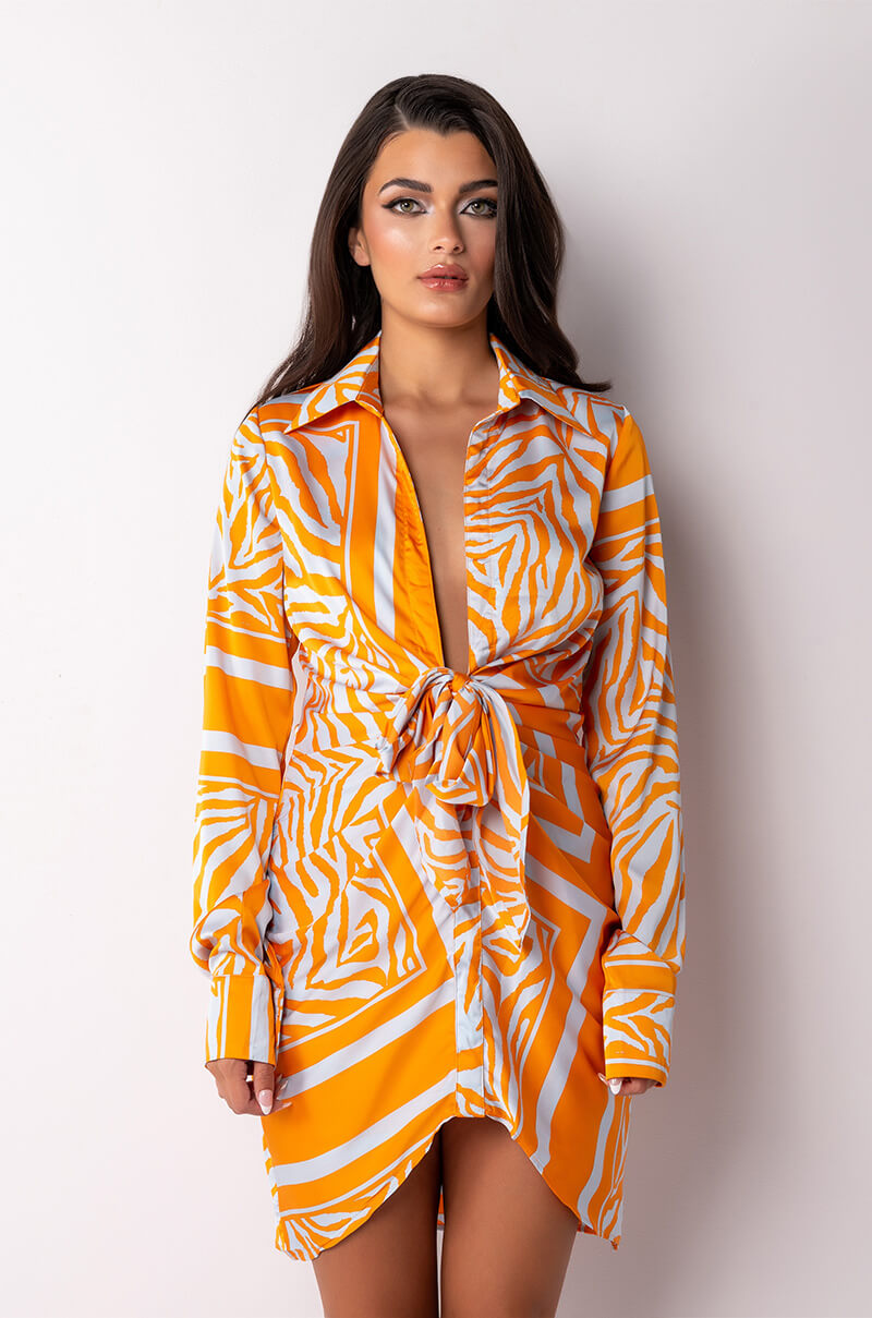 She Is Wild Satin Shirt Dress