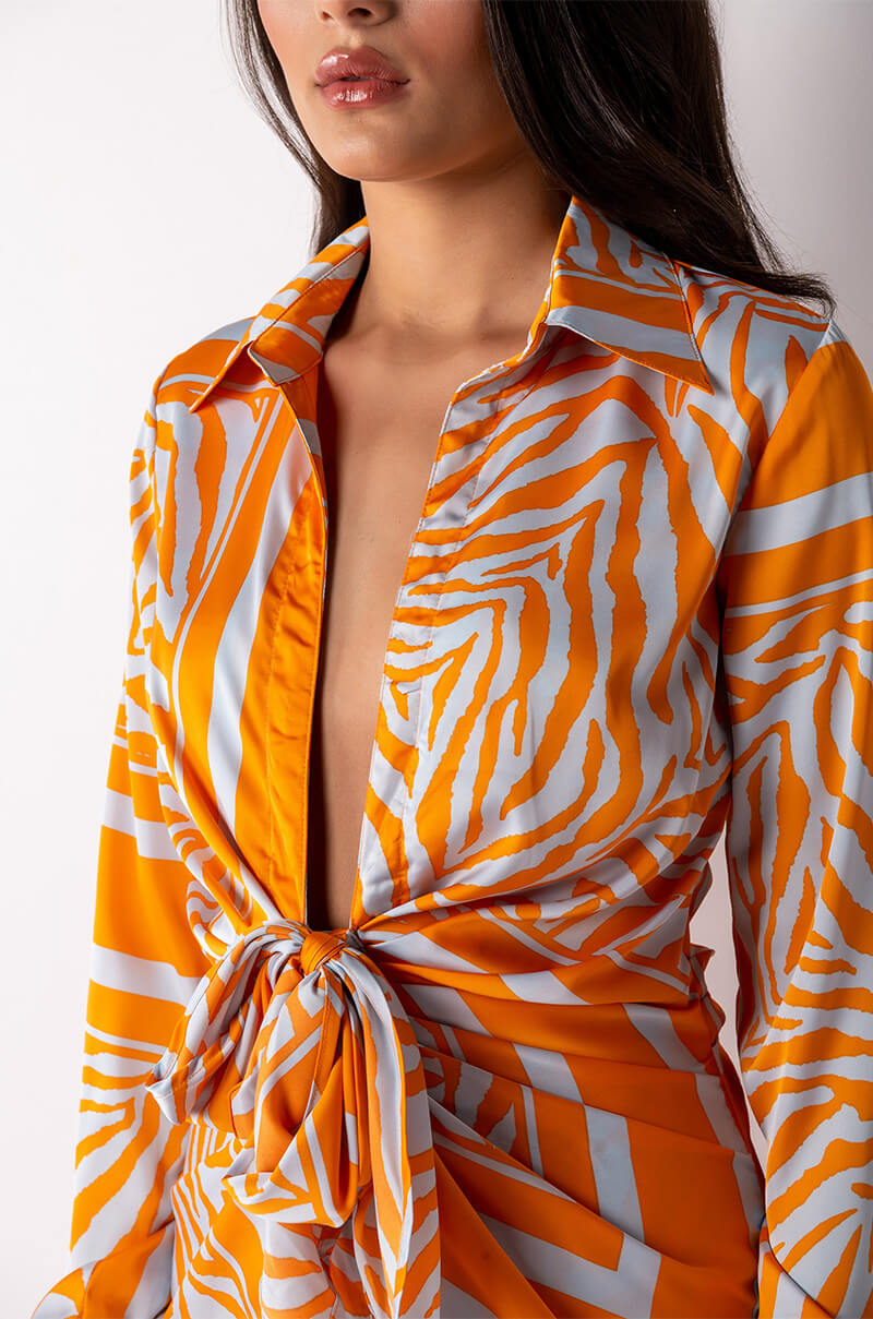 She Is Wild Satin Shirt Dress
