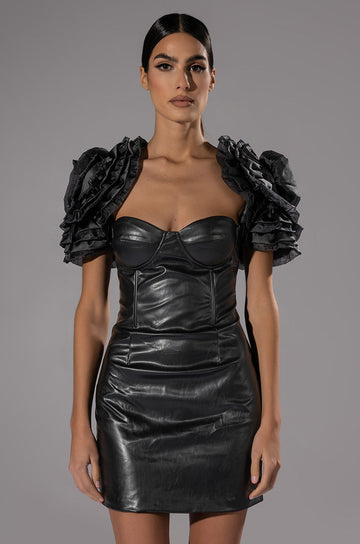 Sloane Shoulder Detail Faux Leather Mini Dress