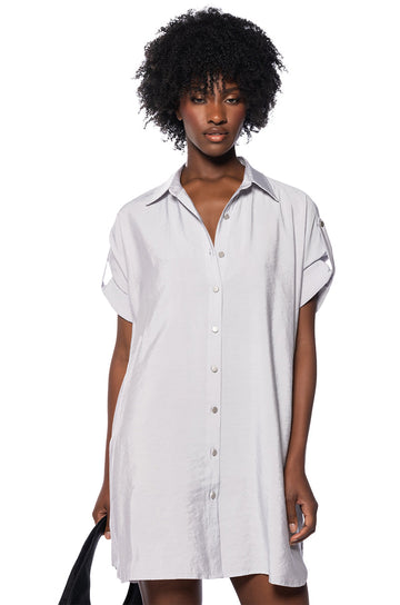 Solana Button Down Mini Shirt Dress In Light Grey