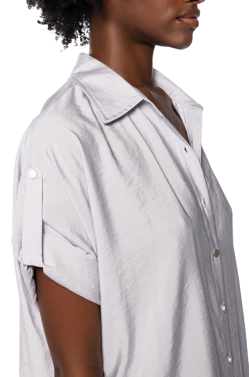 Solana Button Down Mini Shirt Dress In Light Grey