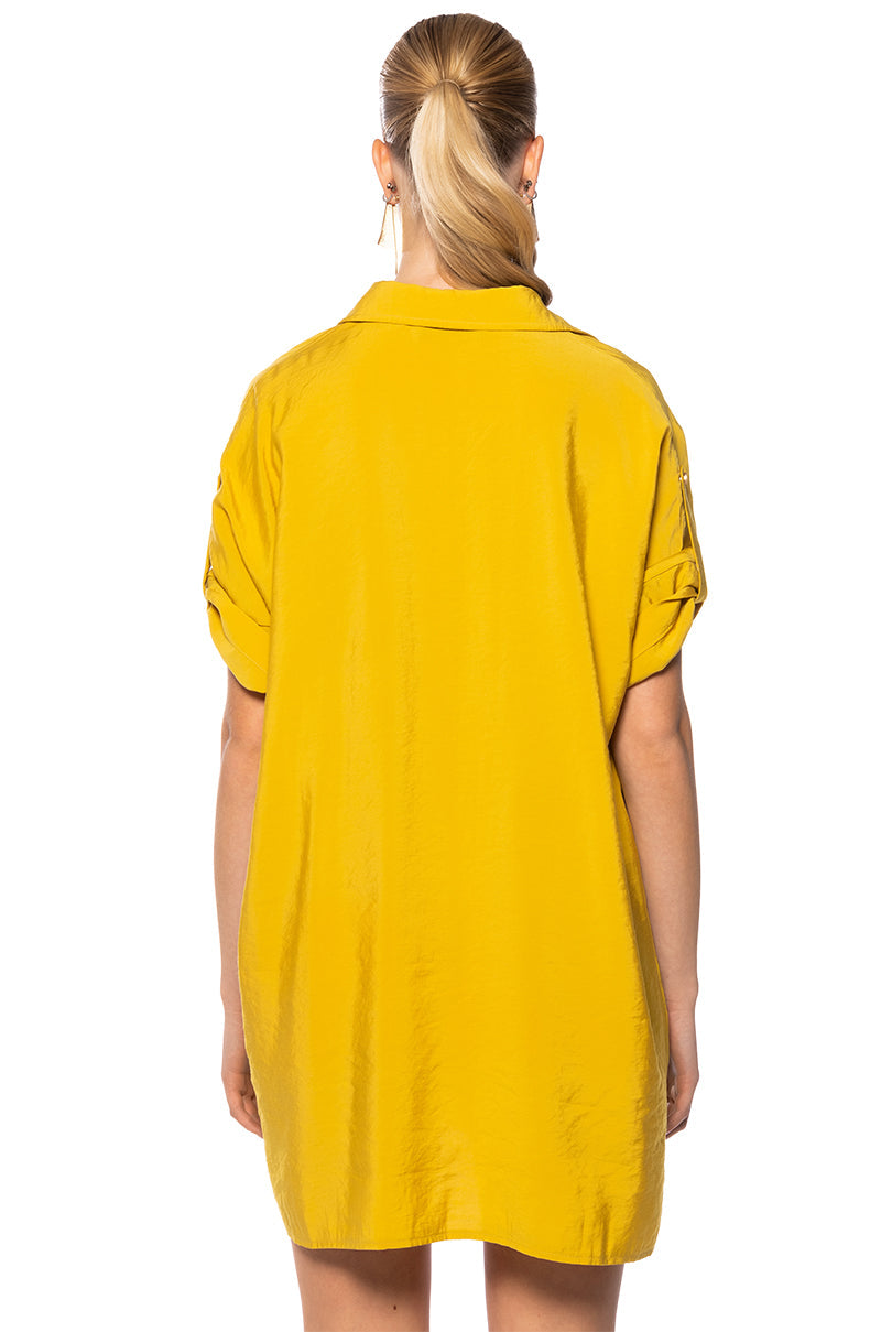 Solana Button Down Mini Shirt Dress In Mustard