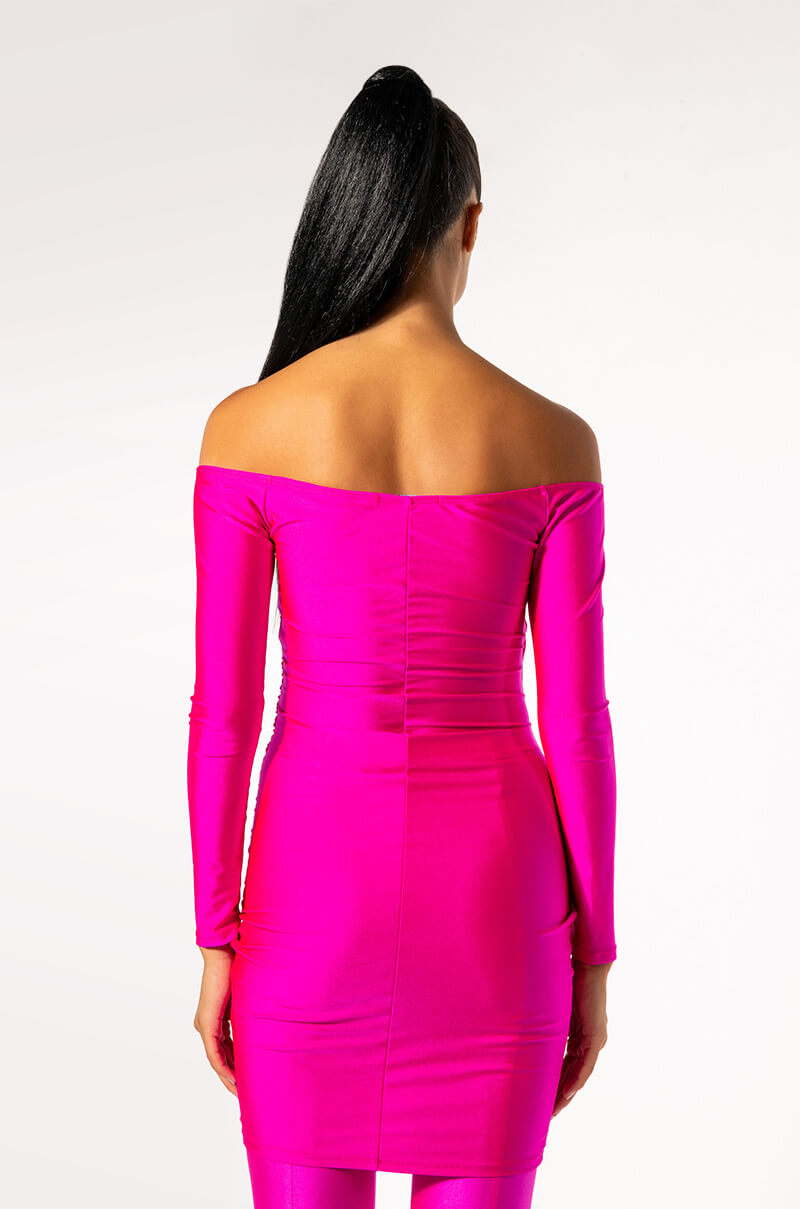 Time To Shine Long Sleeve Ruched Mesh Mini Dress