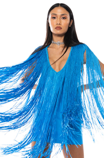 Stevie Deep V Bandage With Fringe Mini Dress