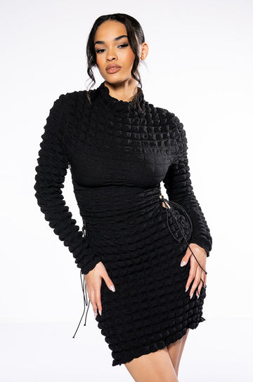 Sultry Long Sleeve Mock Neck Cut Out Mini Dress