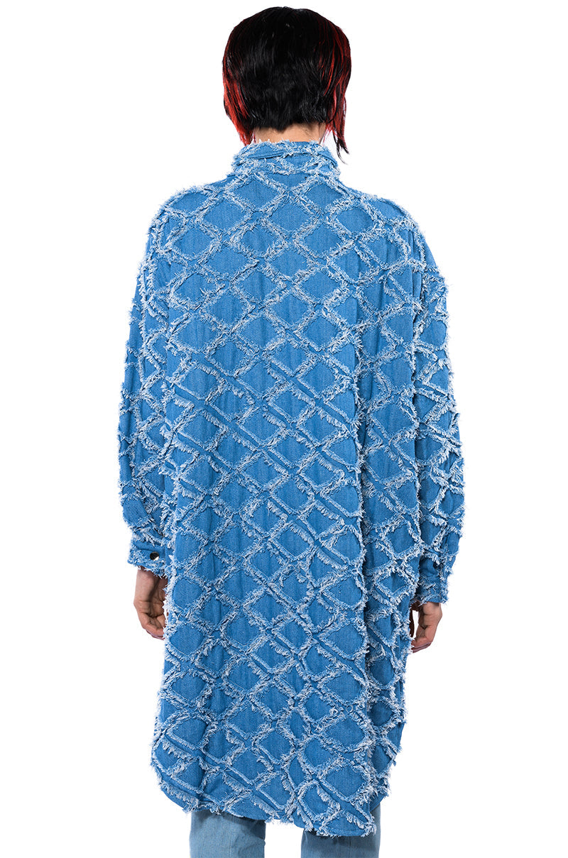 The Vibe Is Pretty Textured Denim Oversized Button Down Dress
