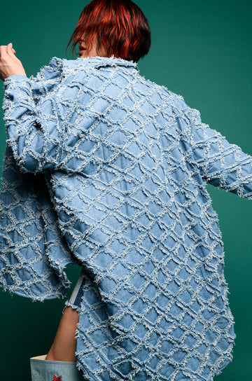 The Vibe Is Pretty Textured Denim Oversized Button Down Dress