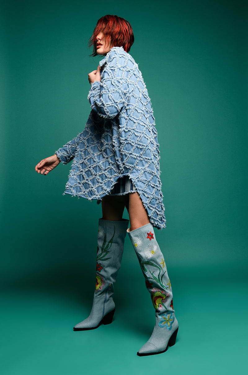 The Vibe Is Pretty Textured Denim Oversized Button Down Dress
