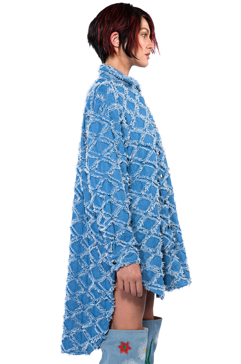 The Vibe Is Pretty Textured Denim Oversized Button Down Dress