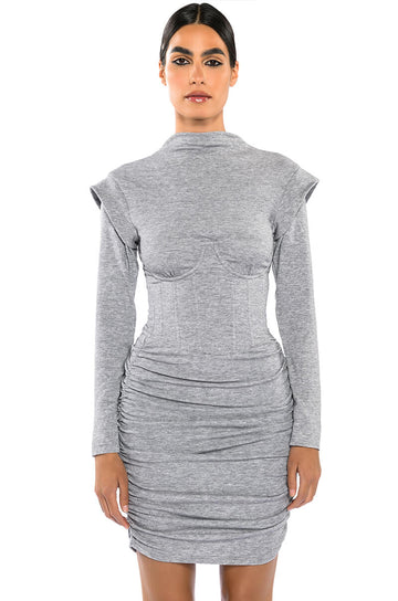 Thea Corseted Knit Long Sleeve Mini Dress