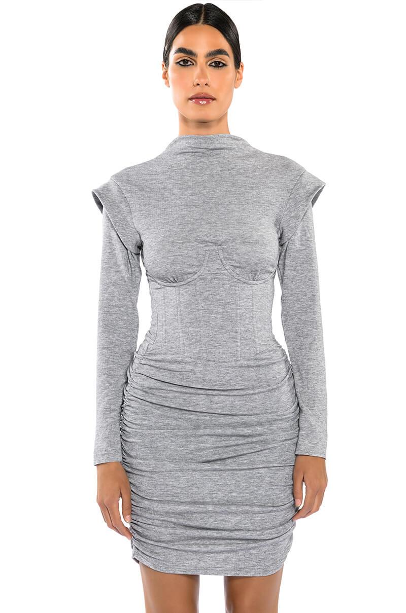 Thea Corseted Knit Long Sleeve Mini Dress