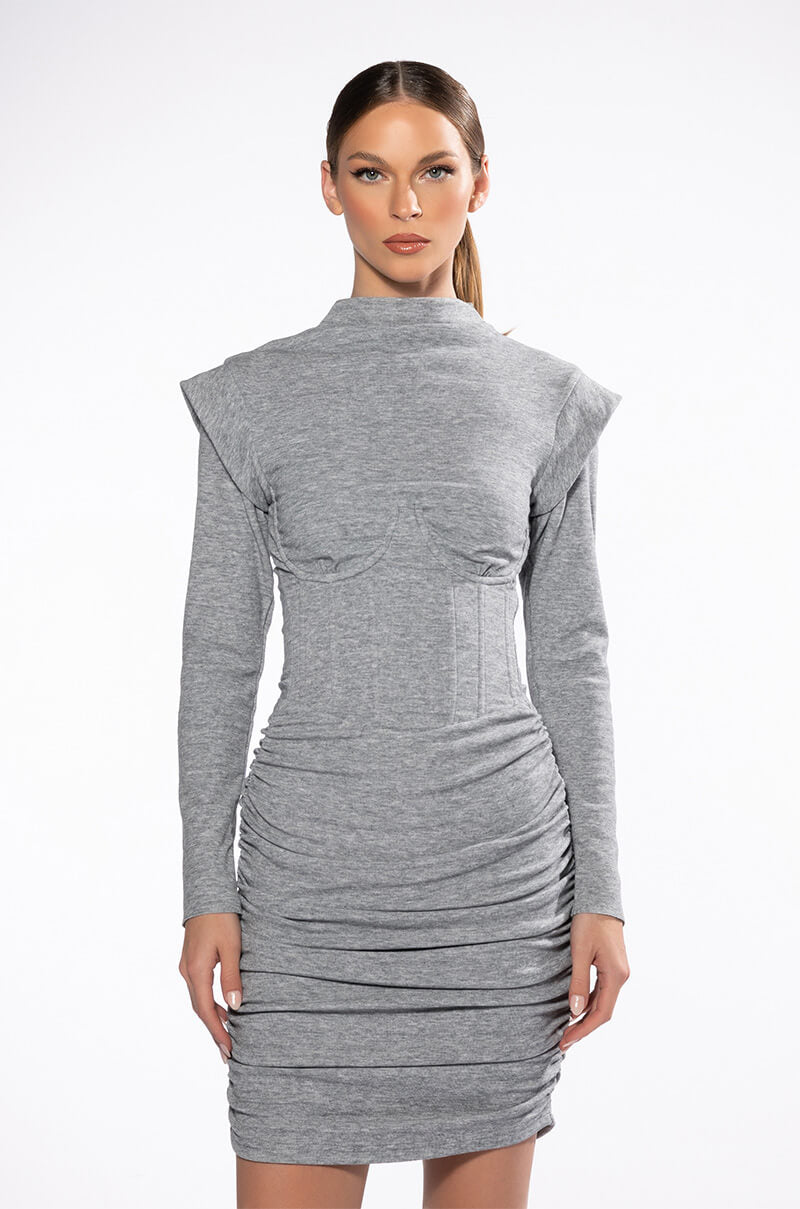 Thea Corseted Knit Long Sleeve Mini Dress