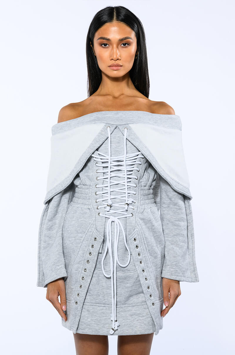 Tied Up In Love Corset Long Sleeve Sweatshirt Dress