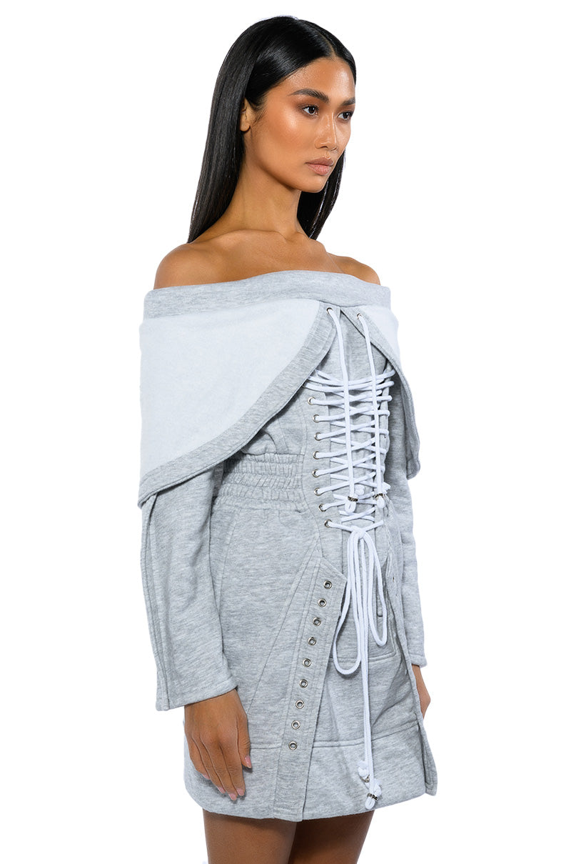 Tied Up In Love Corset Long Sleeve Sweatshirt Dress
